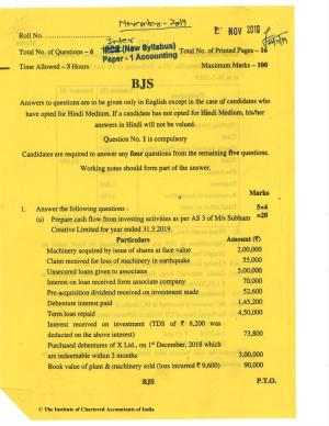 CA Inter Nov 2019 Question Paper - Paper 1 – Accounting