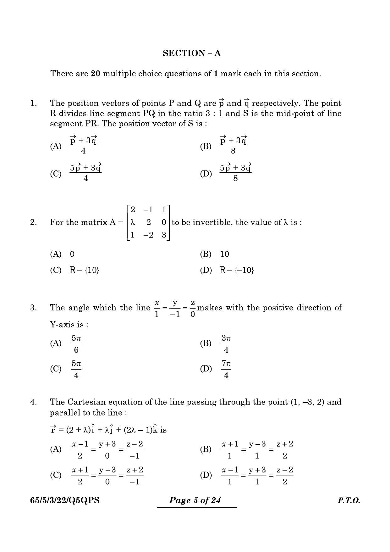 CBSE Class 12 65-5-3 Mathematics 2024 Question Paper - Page 5