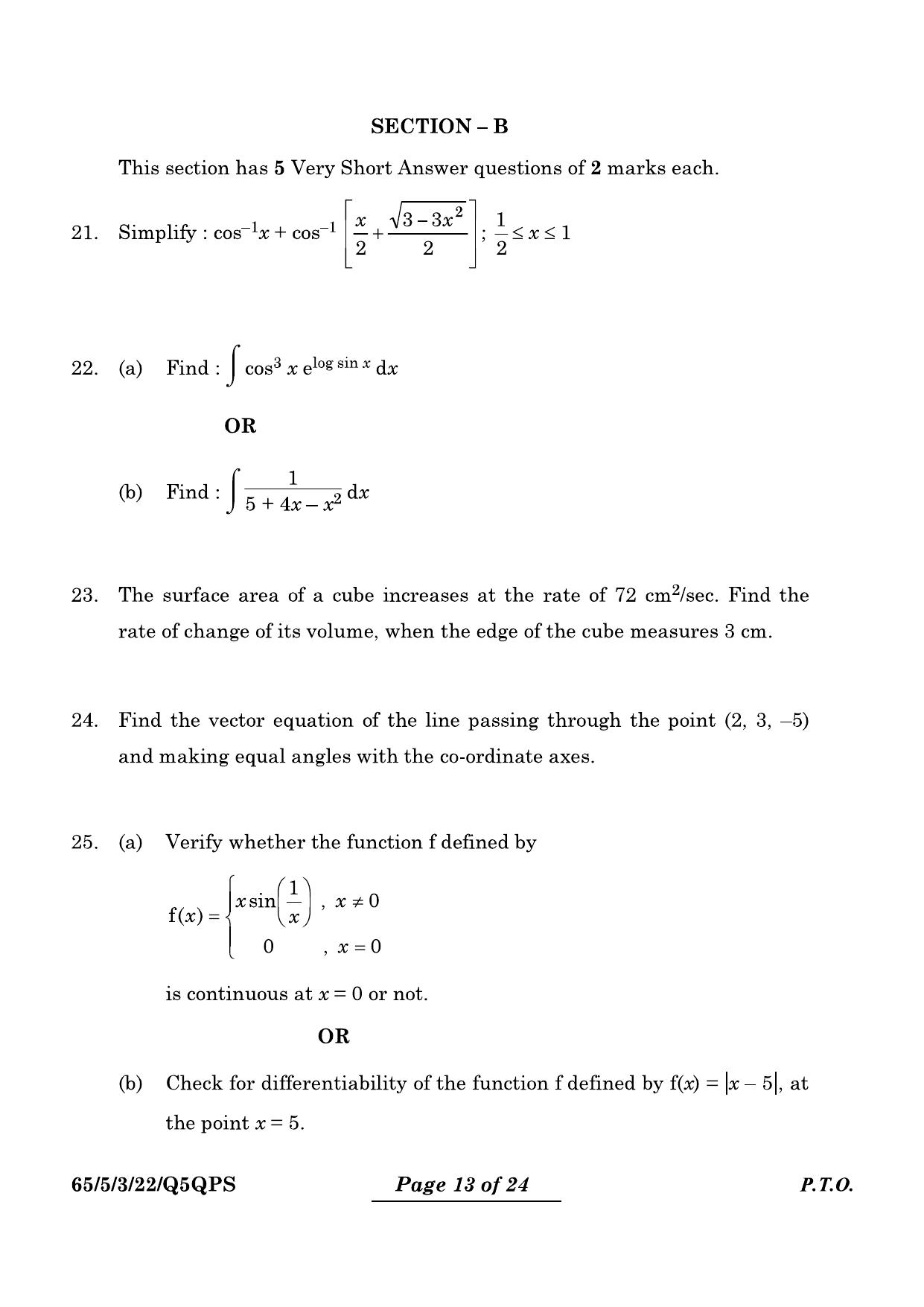 CBSE Class 12 65-5-3 Mathematics 2024 Question Paper - Page 13