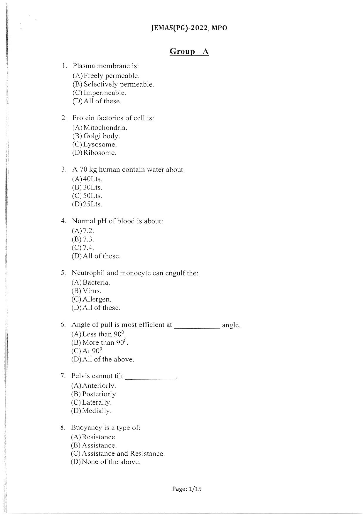 WBJEEB JEMAS (PG) 2022 MPO Question Paper - Page 3