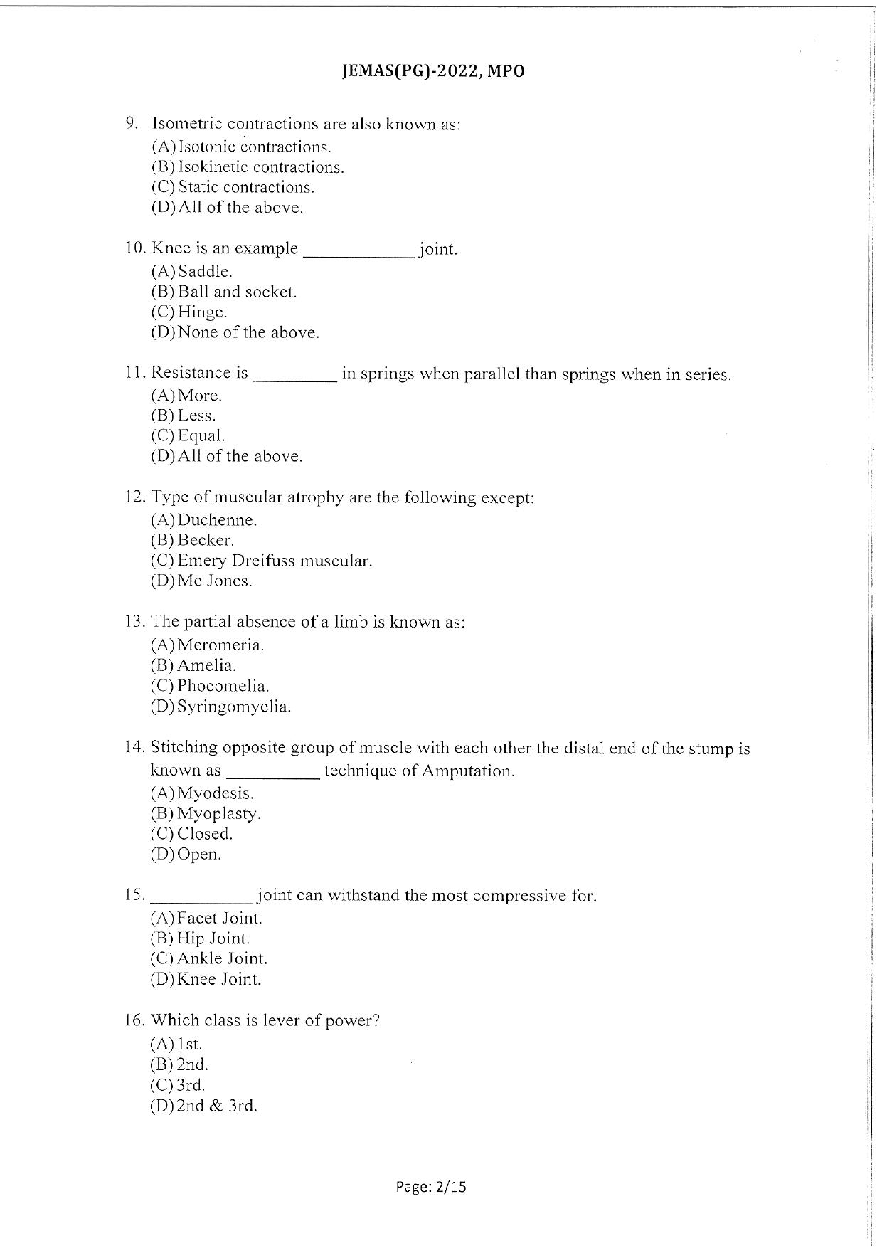 WBJEEB JEMAS (PG) 2022 MPO Question Paper - Page 4