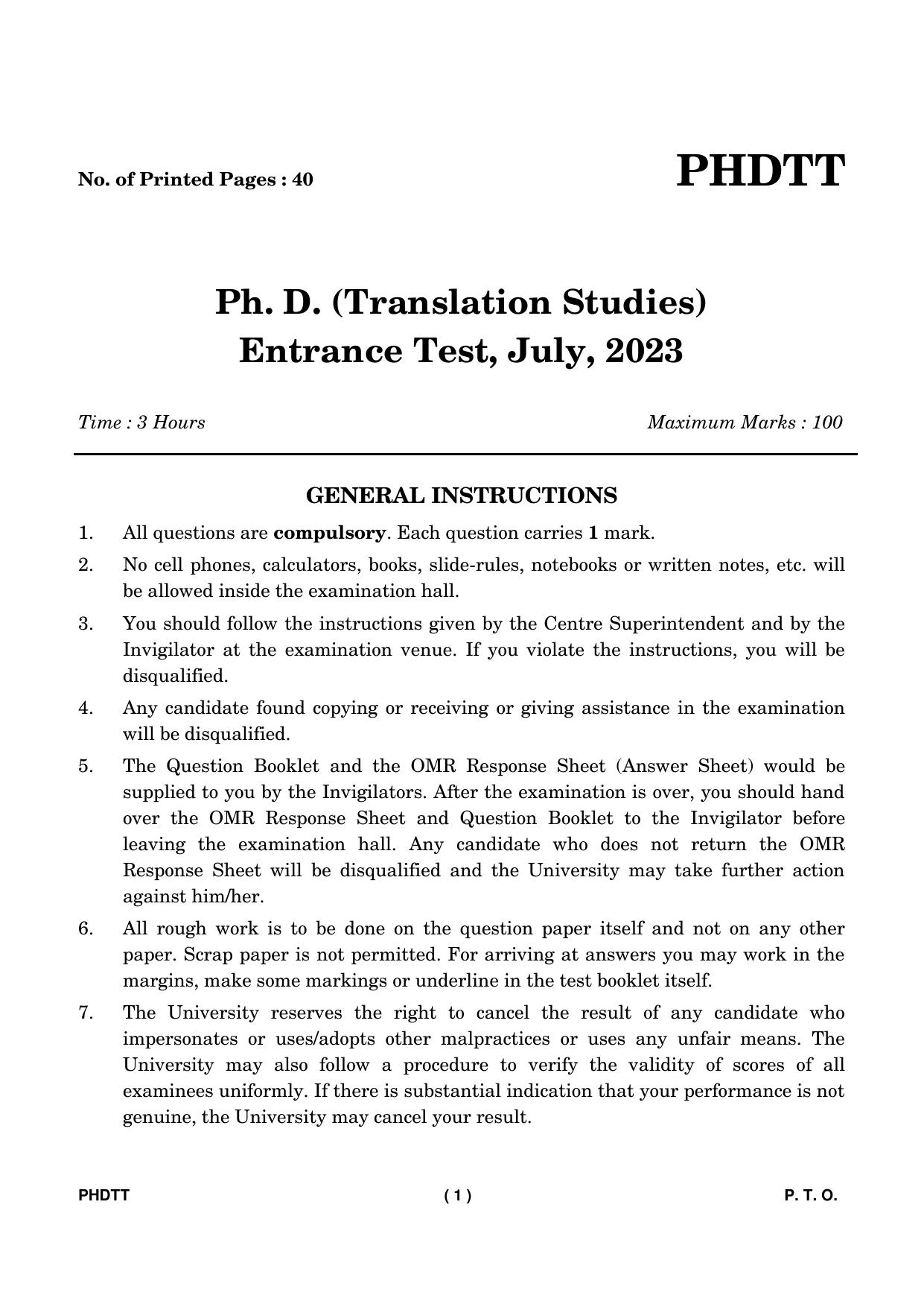 IGNOU PhD Entrance Test Ph. D. (Translation Studies) Entrance Test, July, 2023 Question Paper - Page 2