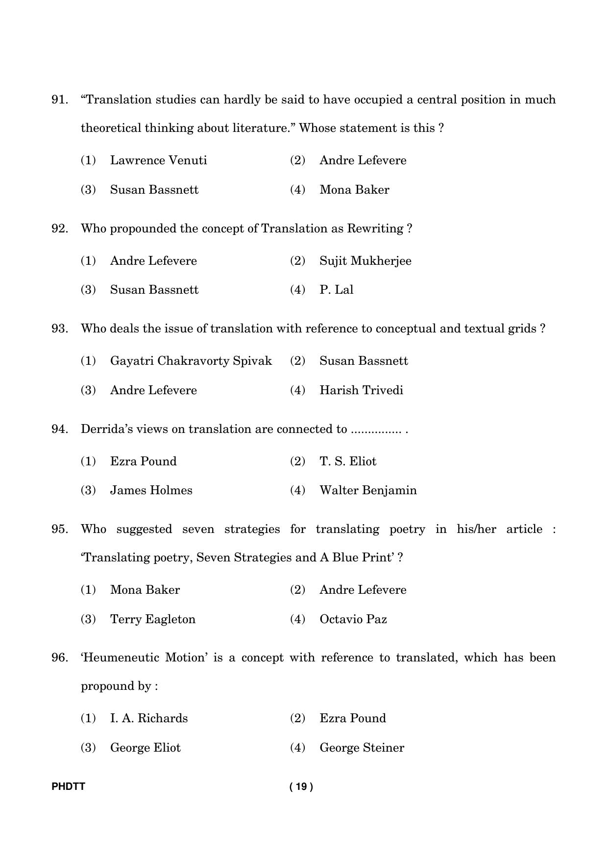 IGNOU PhD Entrance Test Ph. D. (Translation Studies) Entrance Test, July, 2023 Question Paper - Page 20