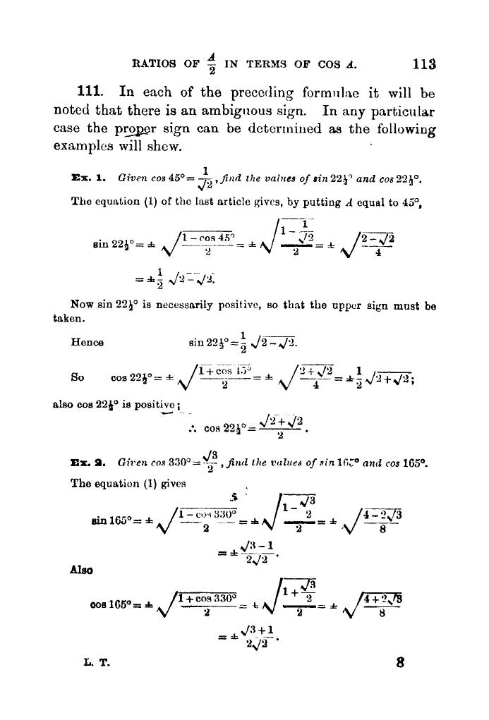 Plane Trigonometry by SL Loney - Page 124