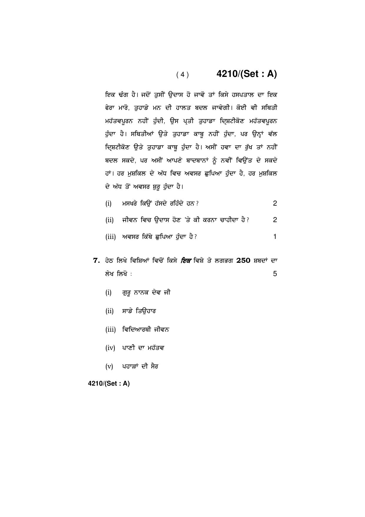 Haryana Board HBSE Class 10 Punjabi (All Set) 2019 Question Paper - Page 4
