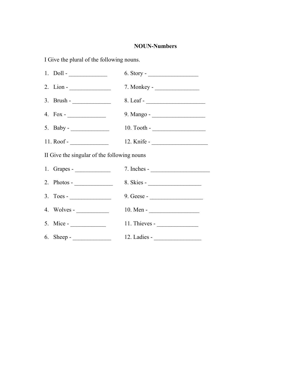 Worksheet for Class 3 English Noun Assignment 1 - Page 4
