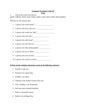 Worksheet for Class 3 English Noun Assignment 1