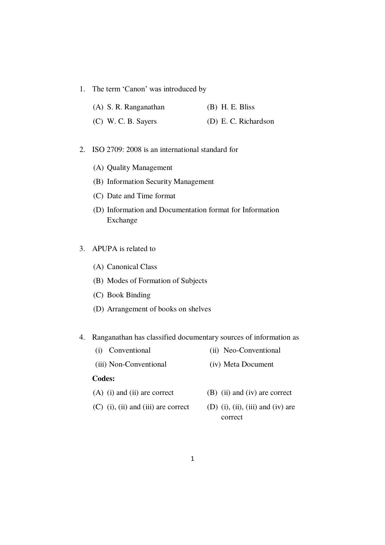 ISI Admission Test JRF in Library and Information Science LIA 2022 Sample Paper - Page 1