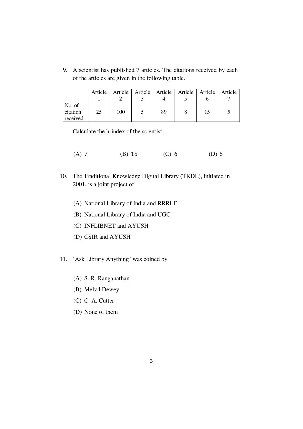 ISI Admission Test JRF in Library and Information Science LIA 2022 Sample Paper - Page 3
