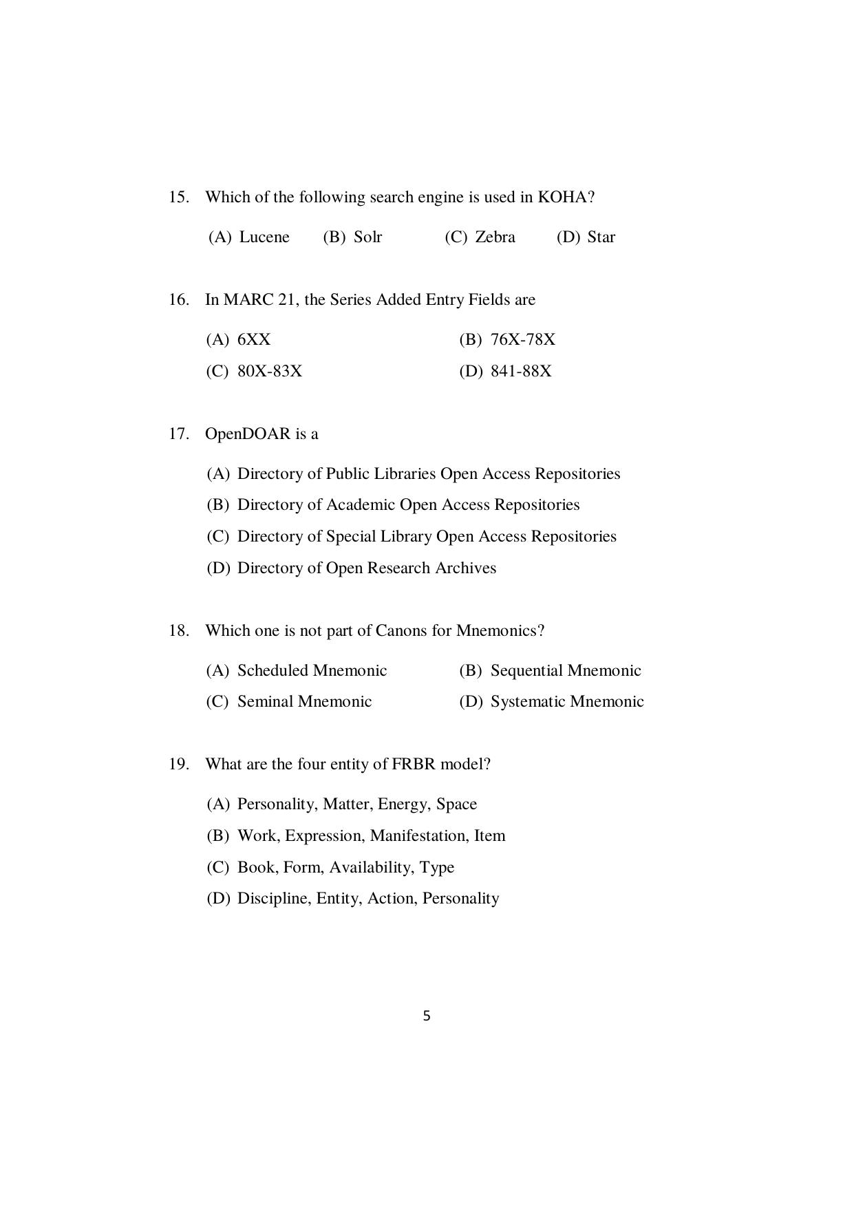 ISI Admission Test JRF in Library and Information Science LIA 2022 Sample Paper - Page 5