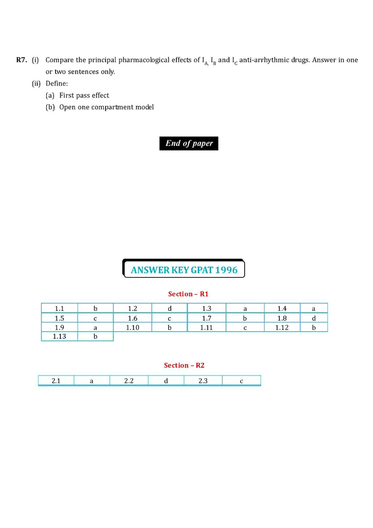 GPAT 1996 Question Paper with Answer Key - Page 5