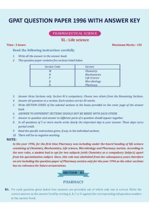 GPAT 1996 Question Paper with Answer Key