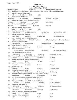 Hemchand North Gujarat University Sample Paper Oct -Dec 2020:   B.P.Ed Sem – I Anatomy Physiology – CC-102 Paper Code - 3777