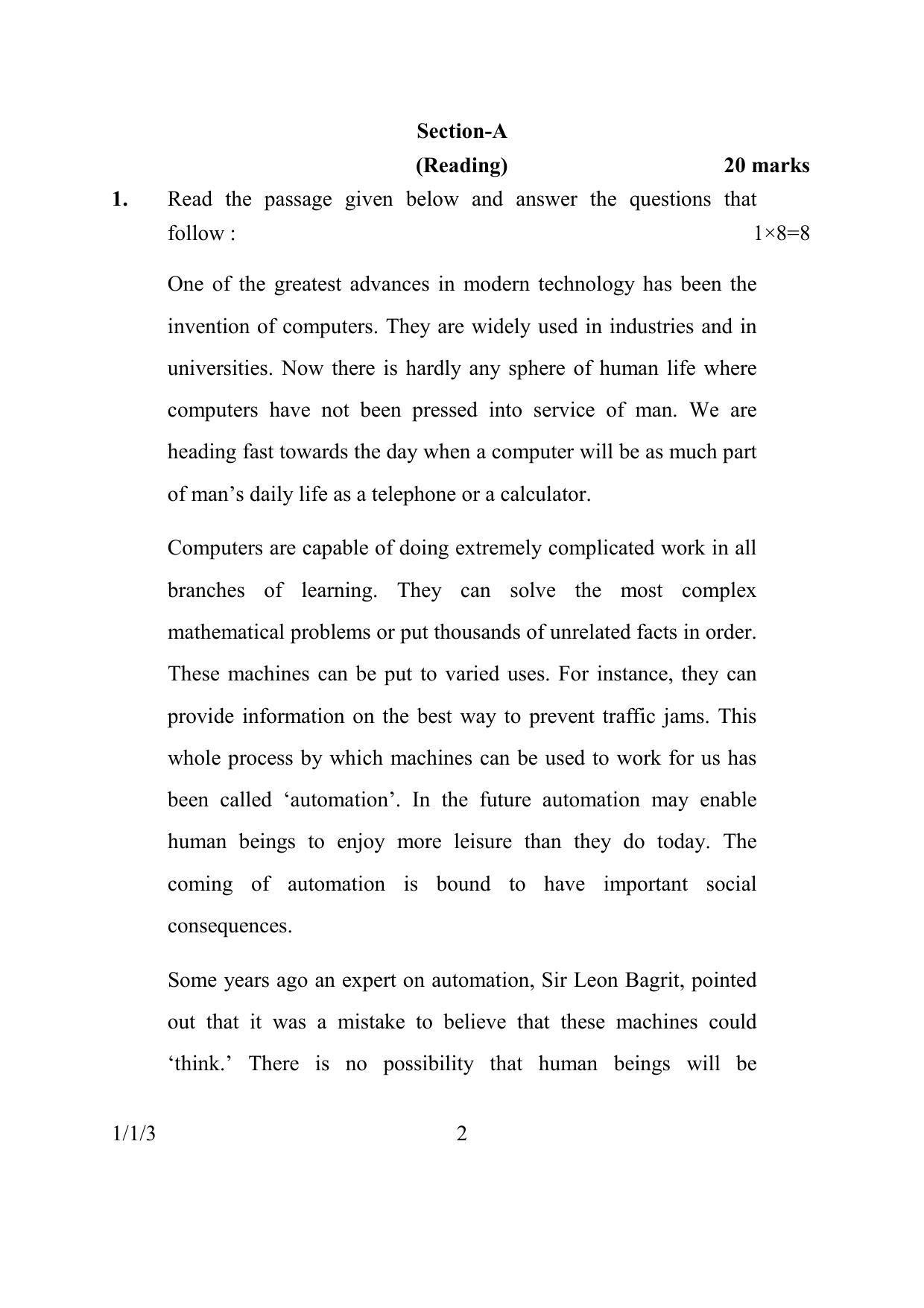 CBSE Class 10 1-1-3 ENGLISH COMMUNICATIVE 2016 Question Paper - Page 2
