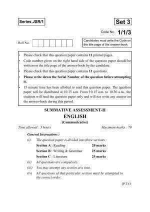 CBSE Class 10 1-1-3 ENGLISH COMMUNICATIVE 2016 Question Paper