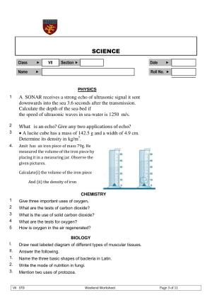 CBSE Worksheets for Class 7 Science Physics Chemistry Biology Assignment 1