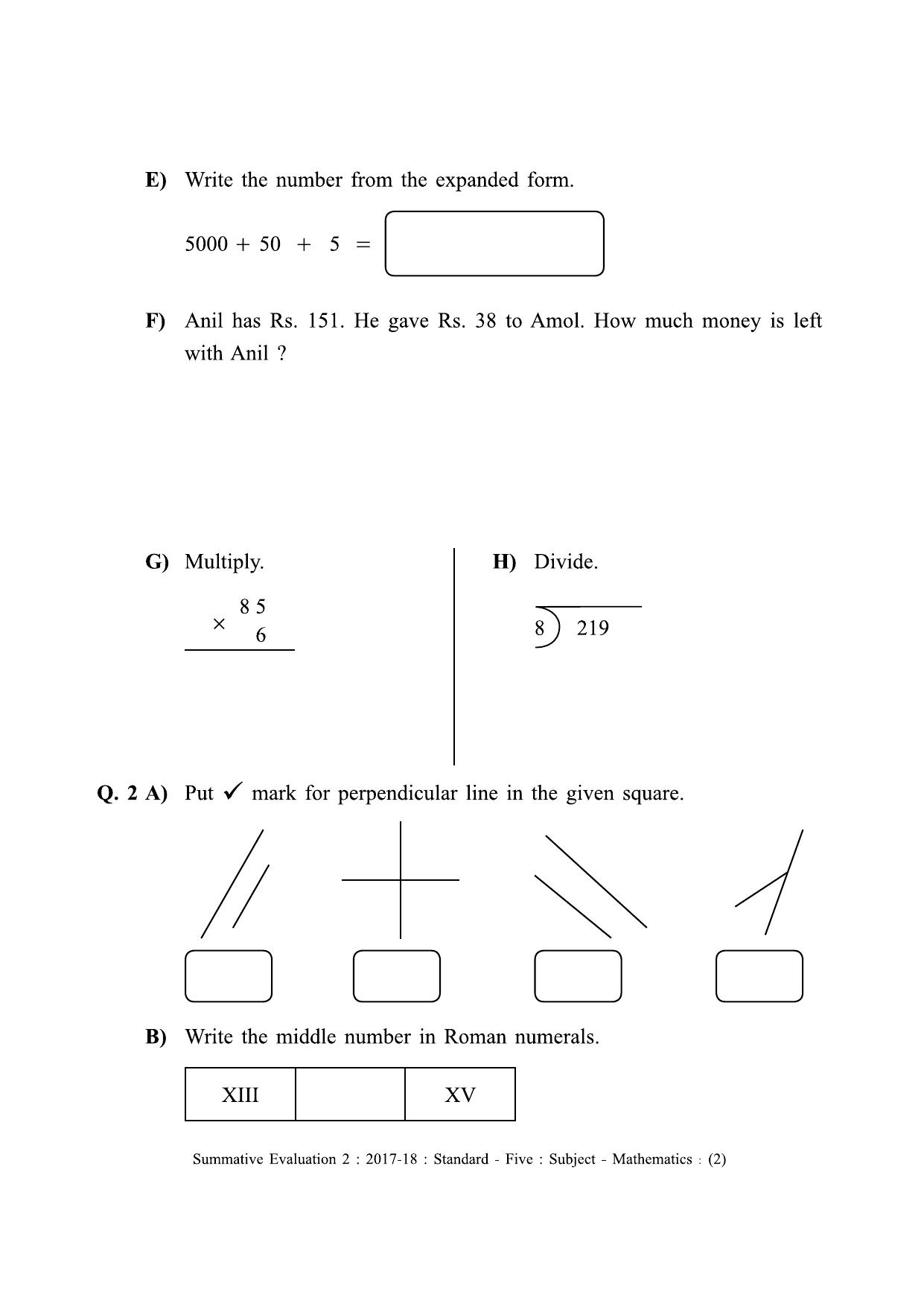 Maharashtra Board Class 5 Maths - English Medium (गणित - इंग्रजी माध्यम) Sample Question Paper - Page 2