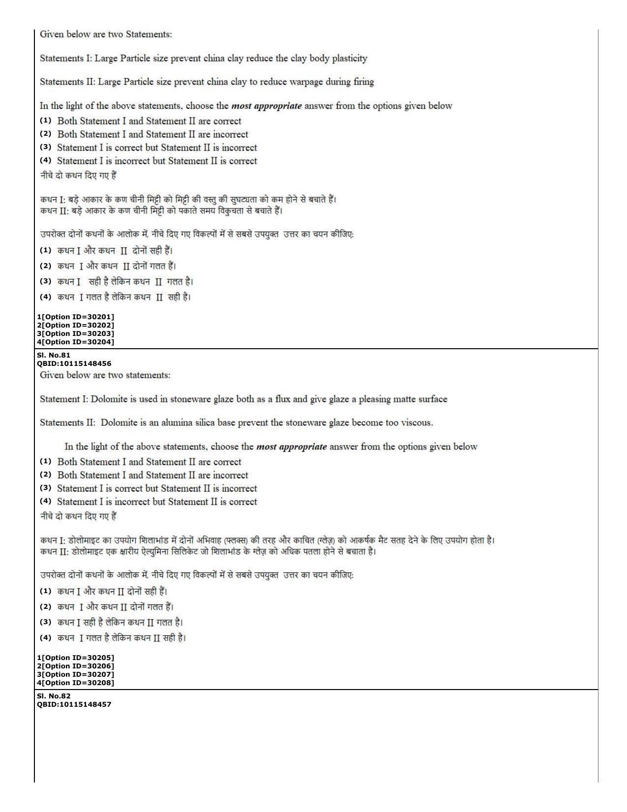 CUET (PG) 2022: PGQP-74 Pottery & Ceramics  (10-09-2022) Question Paper - Page 28