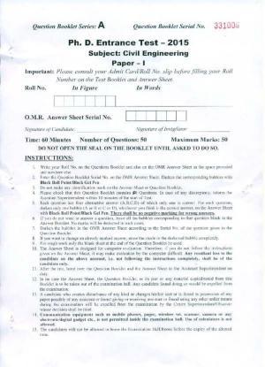 PU MPET Civil Engineering 2015 Question Paper