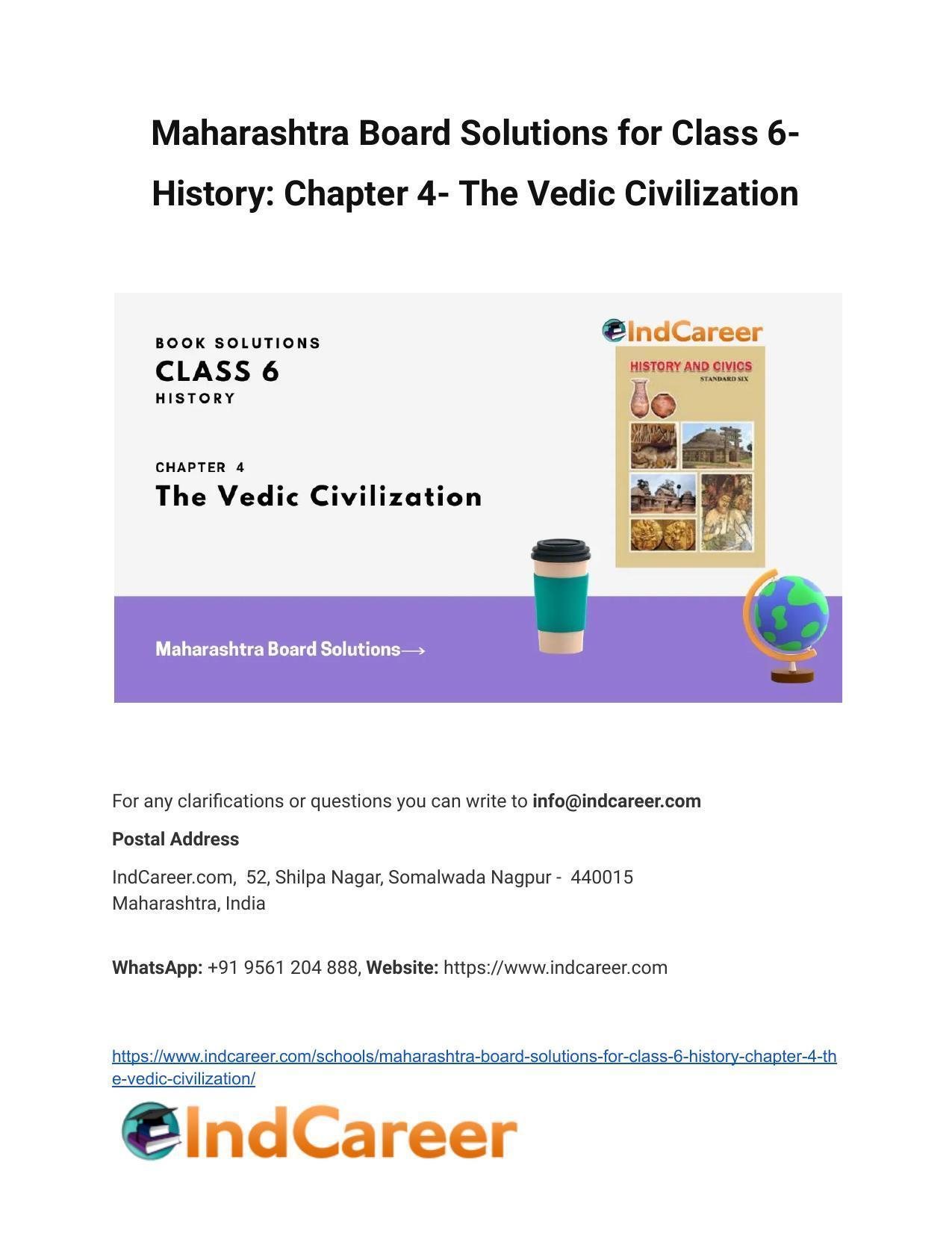 Maharashtra Board Solutions for Class 6- History: Chapter 4- The Vedic Civilization - Page 1