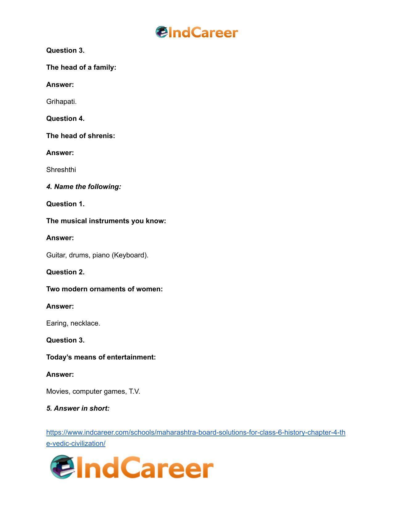 Maharashtra Board Solutions for Class 6- History: Chapter 4- The Vedic Civilization - Page 4