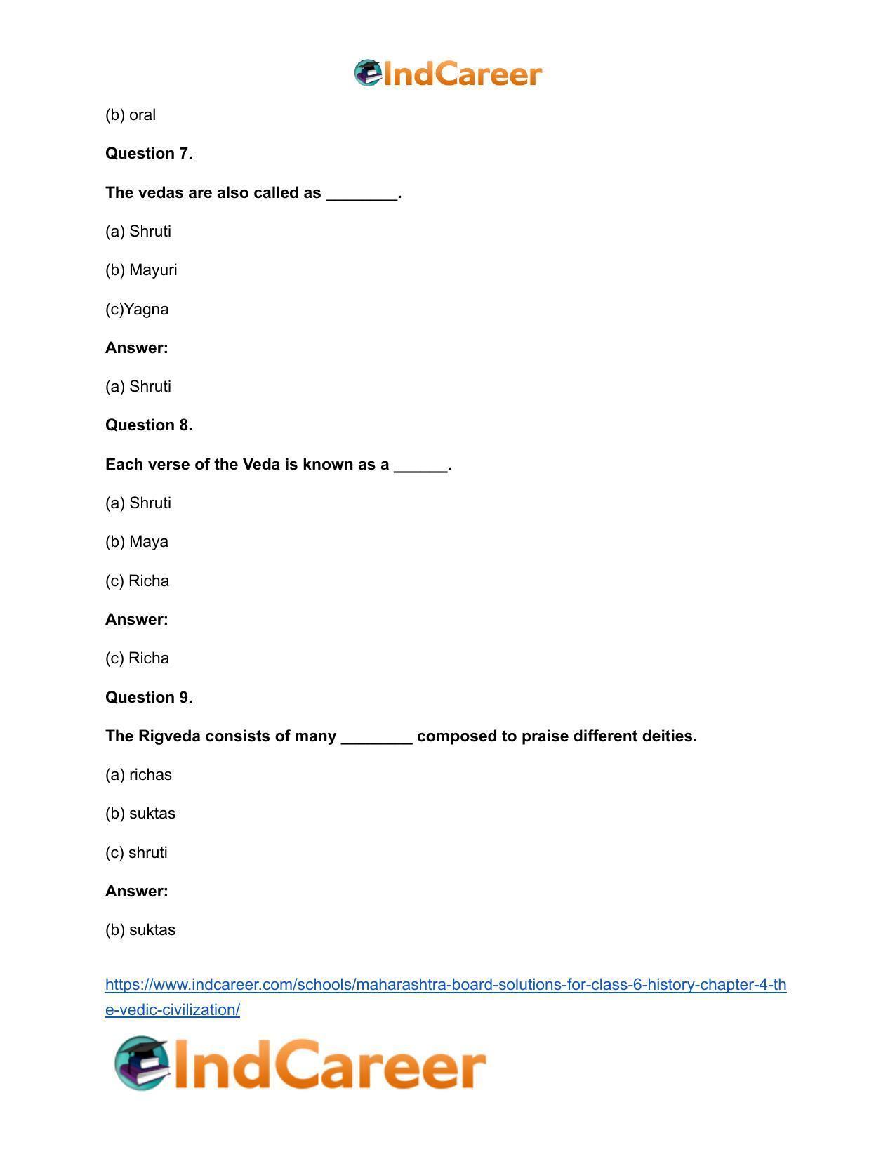 Maharashtra Board Solutions for Class 6- History: Chapter 4- The Vedic Civilization - Page 10