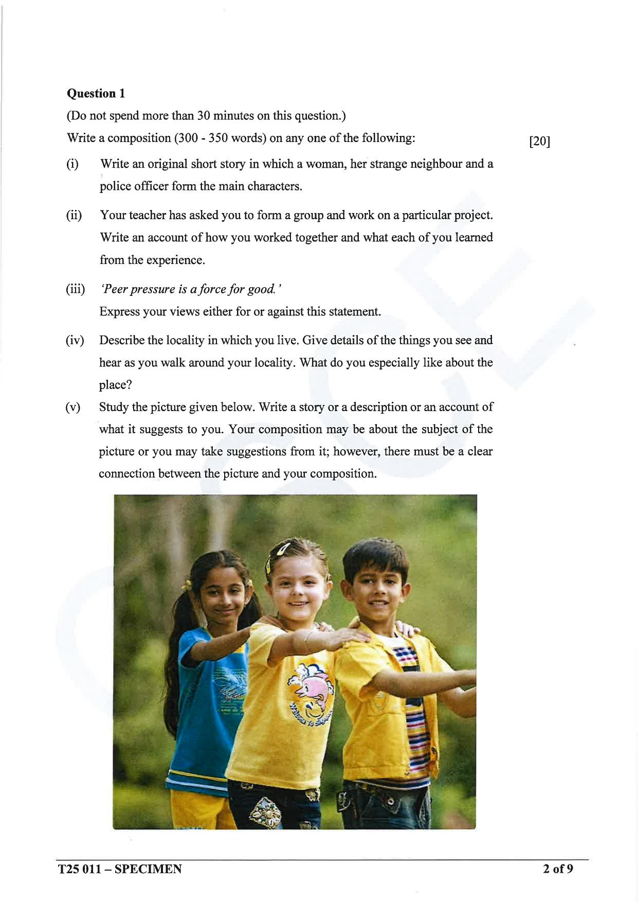 ICSE Class 10 2025 English Language (English Paper 1) (QP & MS) Specimen Paper - Page 2
