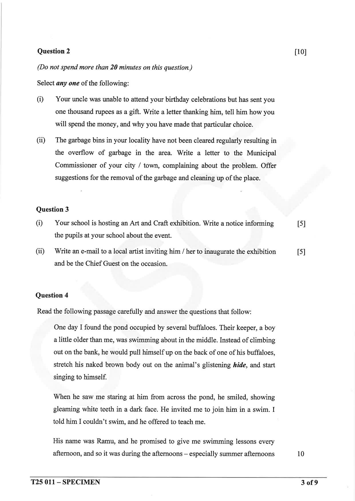 ICSE Class 10 2025 English Language (English Paper 1) (QP & MS) Specimen Paper - Page 3