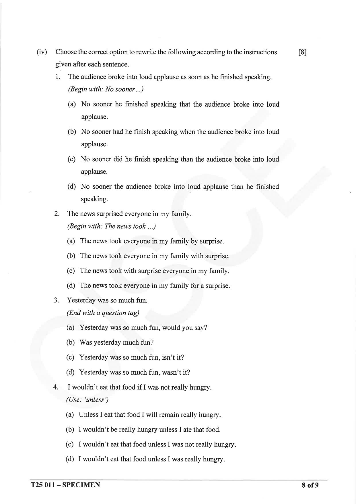 ICSE Class 10 2025 English Language (English Paper 1) (QP & MS) Specimen Paper - Page 8