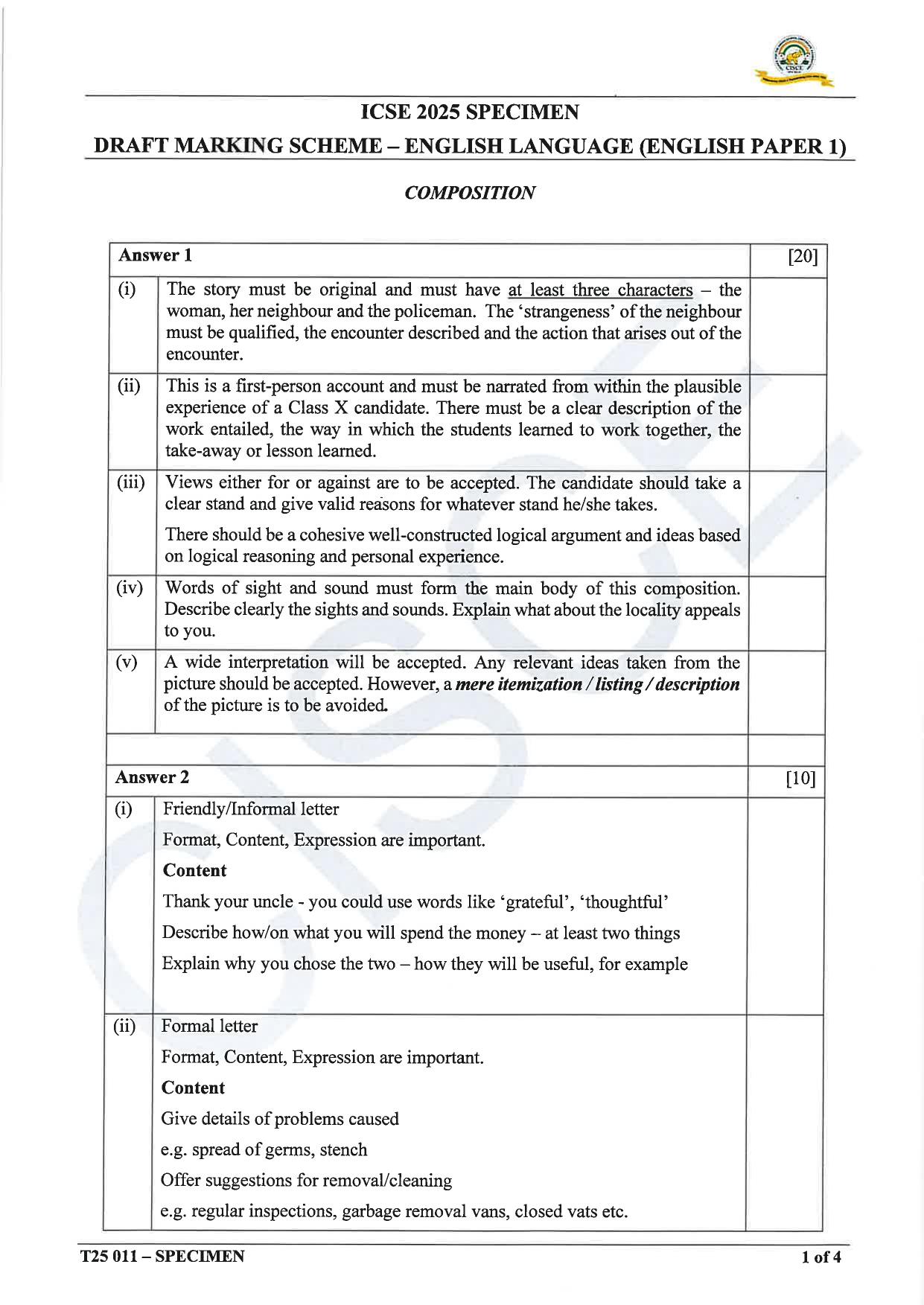 ICSE Class 10 2025 English Language (English Paper 1) (QP & MS) Specimen Paper - Page 10
