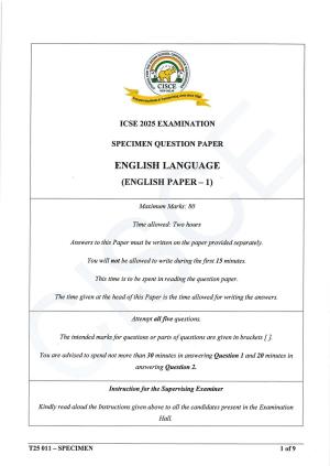 ICSE Class 10 2025 English Language (English Paper 1) (QP & MS) Specimen Paper