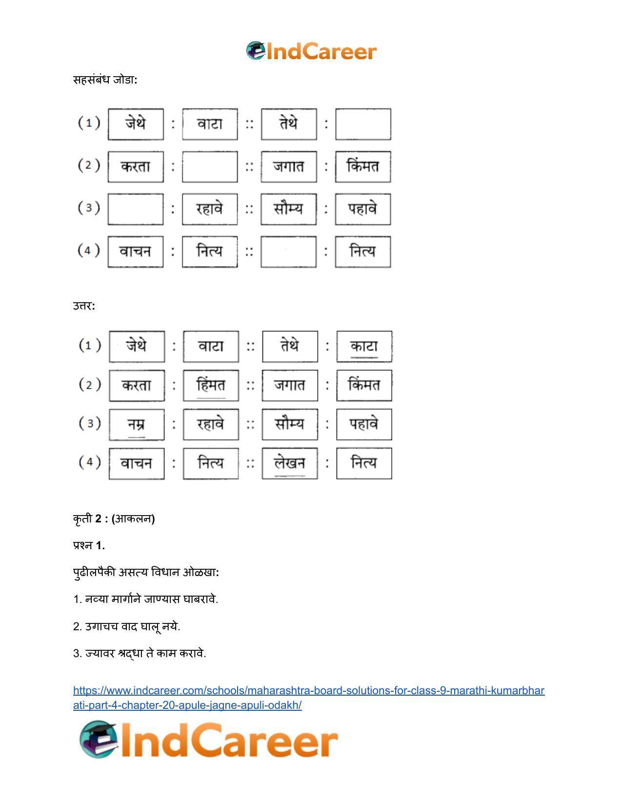 Maharashtra Board Solutions for Class 9- Marathi Kumarbharati (Part- 4): Chapter 20- आपुले जगणे...आपुली ओळख! - Page 7