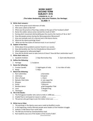 Worksheet for Class 5 Environmental Studies India- the land and people Assignment