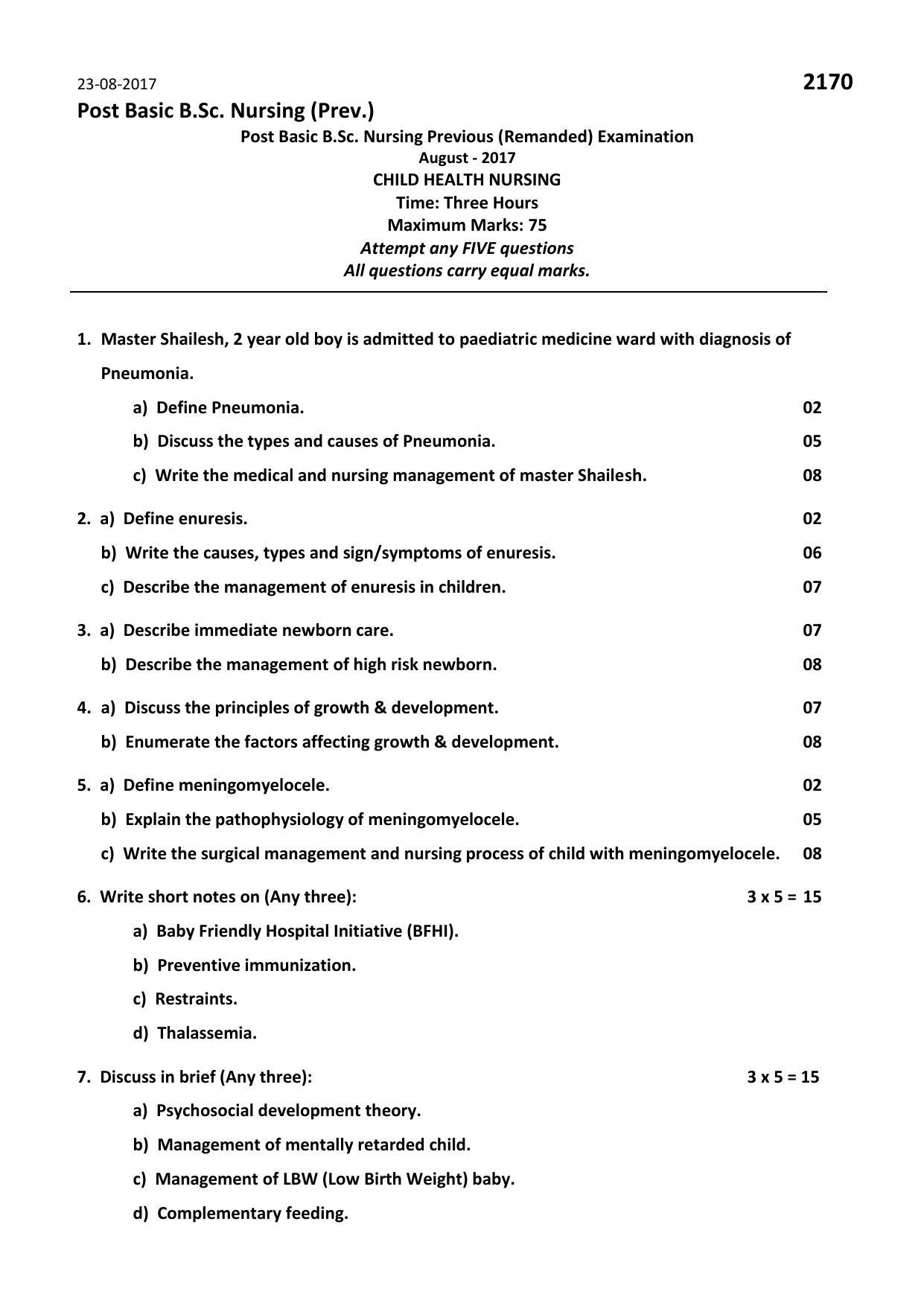 RUHS Post Basic B.Sc Nursing August-2017 Question Paper - Page 2