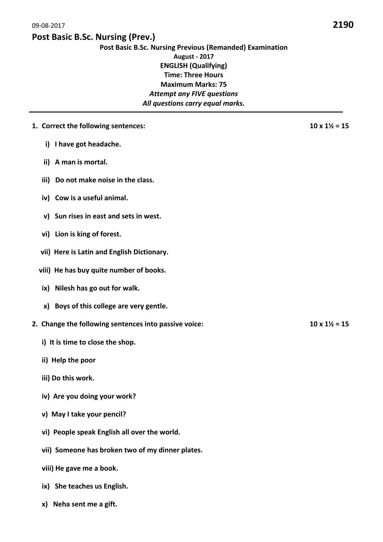 RUHS Post Basic B.Sc Nursing August-2017 Question Paper - Page 3