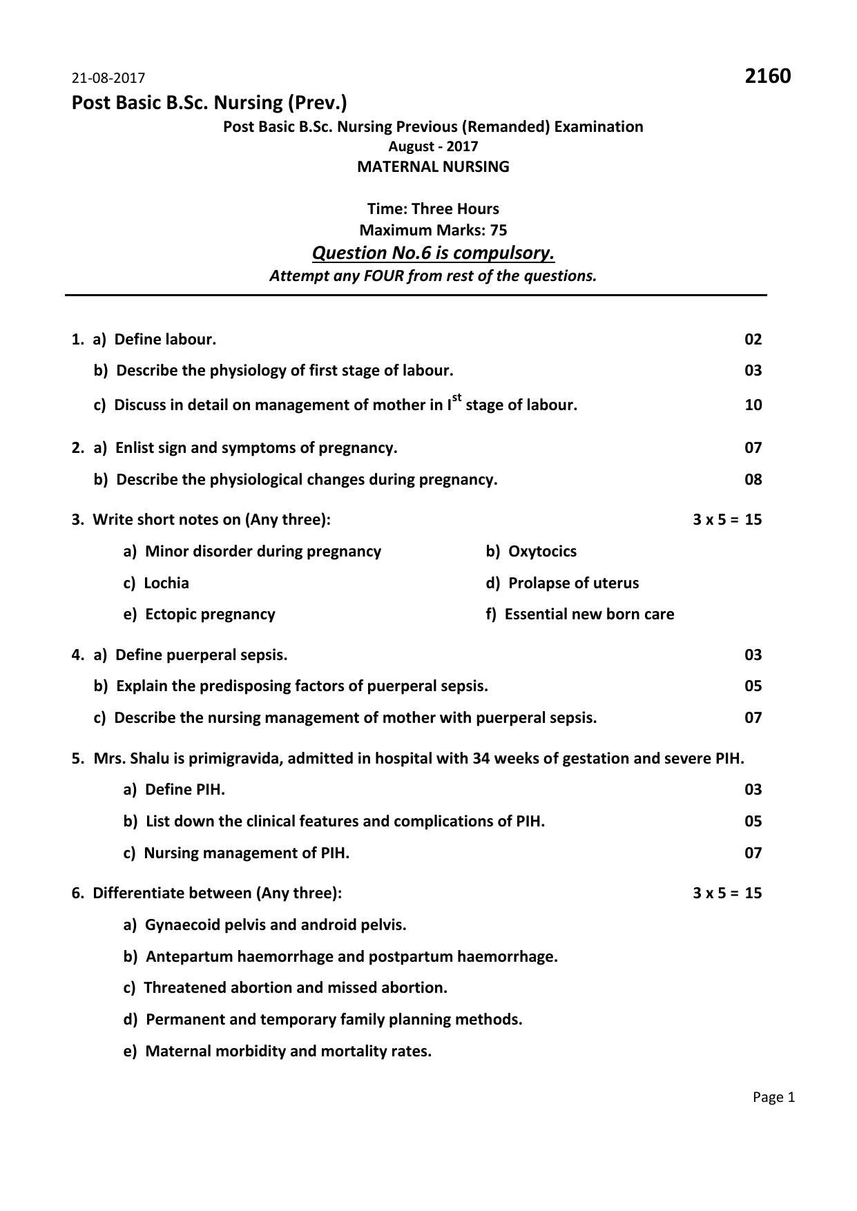 RUHS Post Basic B.Sc Nursing August-2017 Question Paper - Page 5