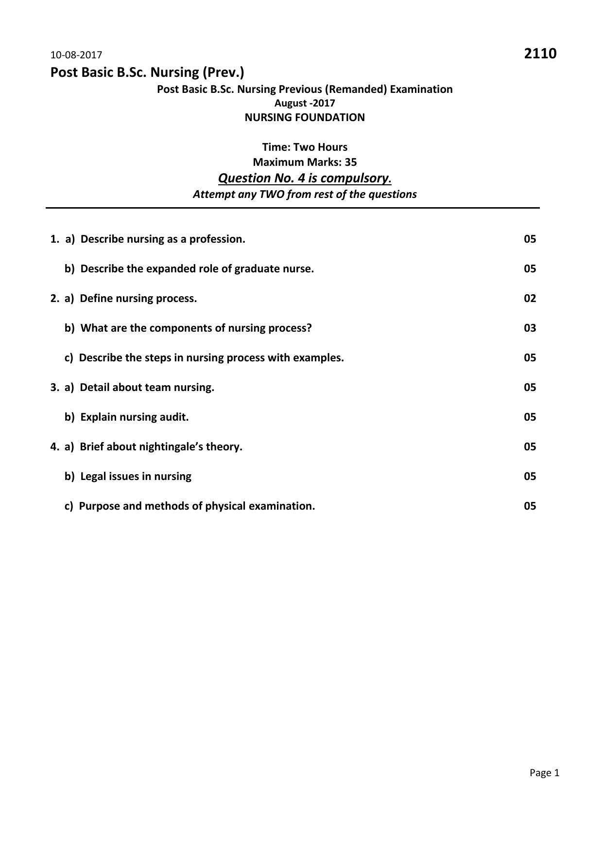 RUHS Post Basic B.Sc Nursing August-2017 Question Paper - Page 9