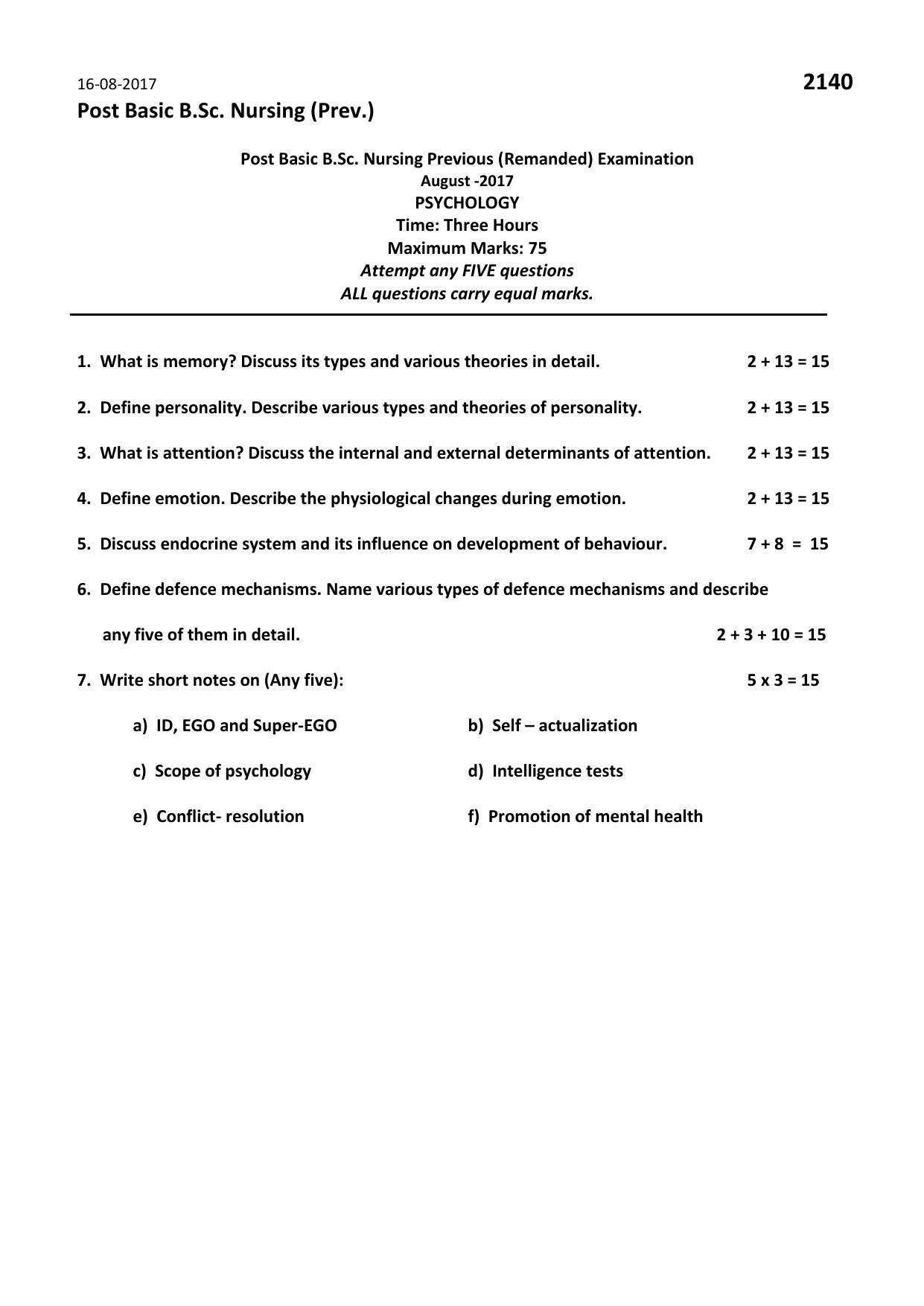RUHS Post Basic B.Sc Nursing August-2017 Question Paper - Page 11