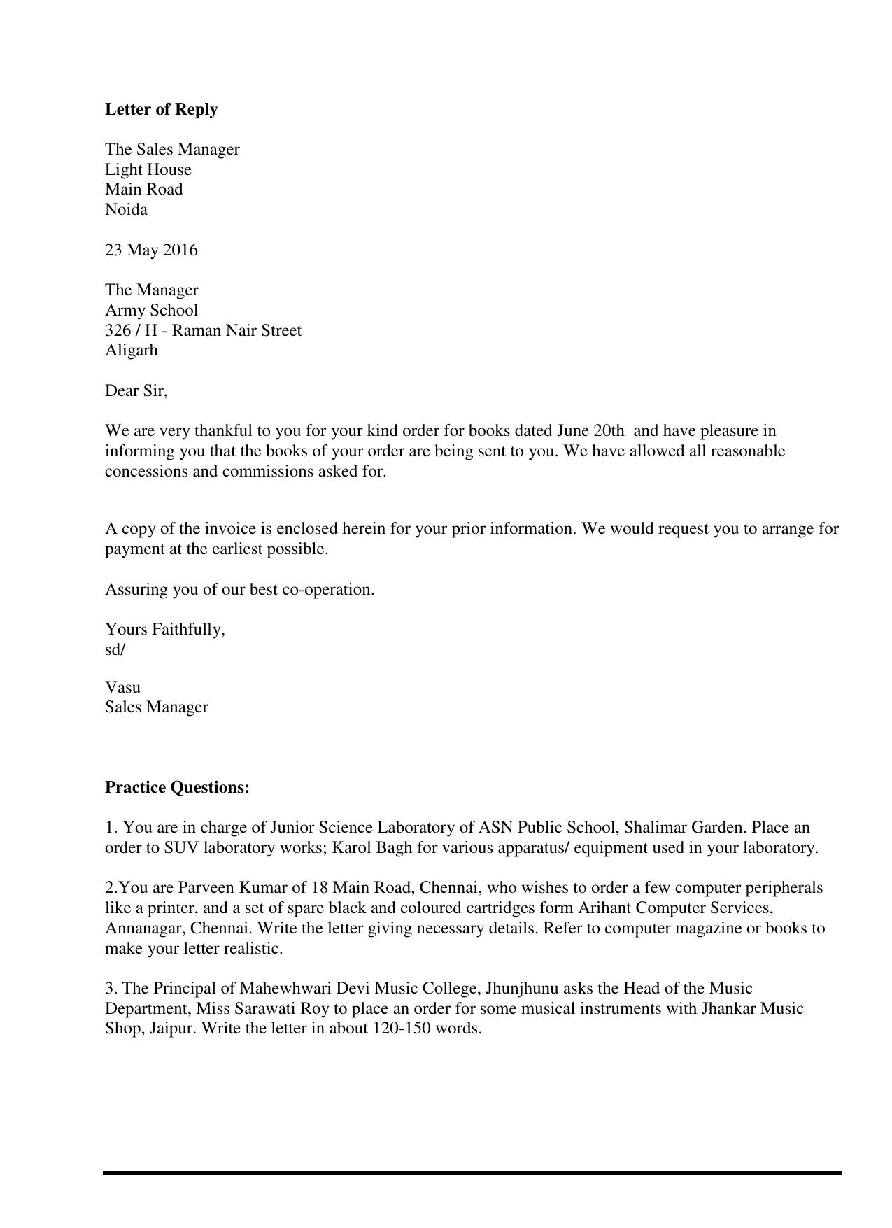 CBSE Worksheets for Class 11 English Letter Placing Order And Reply Assignment - Page 4