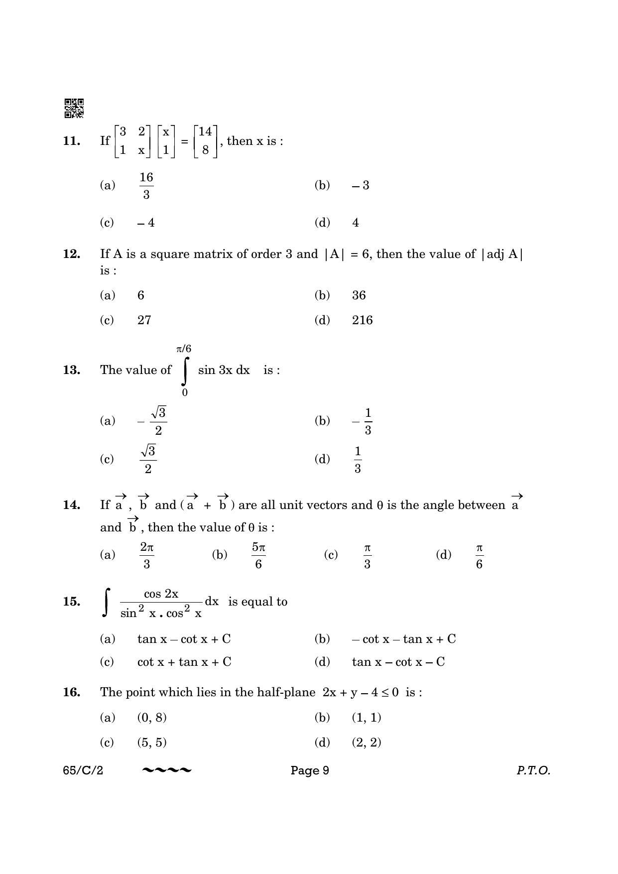 CBSE Class 12 65-2- Mathematics 2023 (Compartment) Question Paper - Page 9