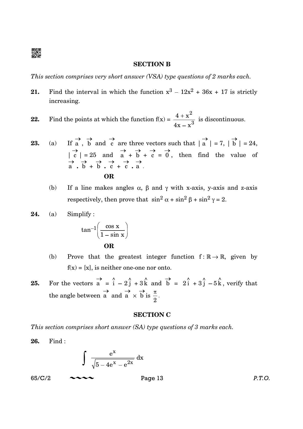 CBSE Class 12 65-2- Mathematics 2023 (Compartment) Question Paper - Page 13