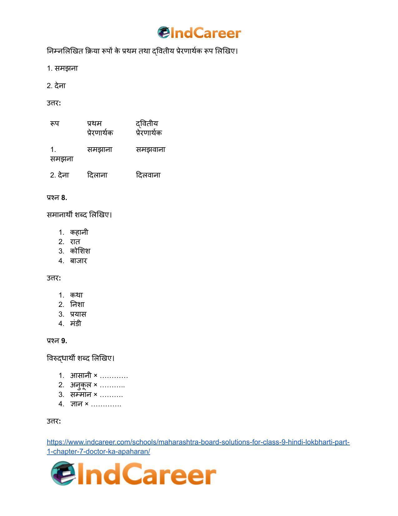 Maharashtra Board Solutions for Class 9- Hindi Lokbharti (Part 1): Chapter 7- डाॅक्टर का अपहरण - Page 28