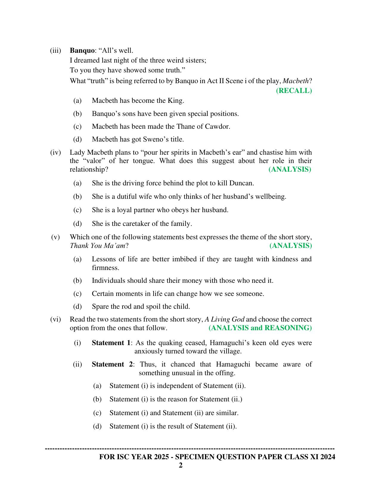 ISC Class 11 2024 English Literature Sample Paper - Page 2