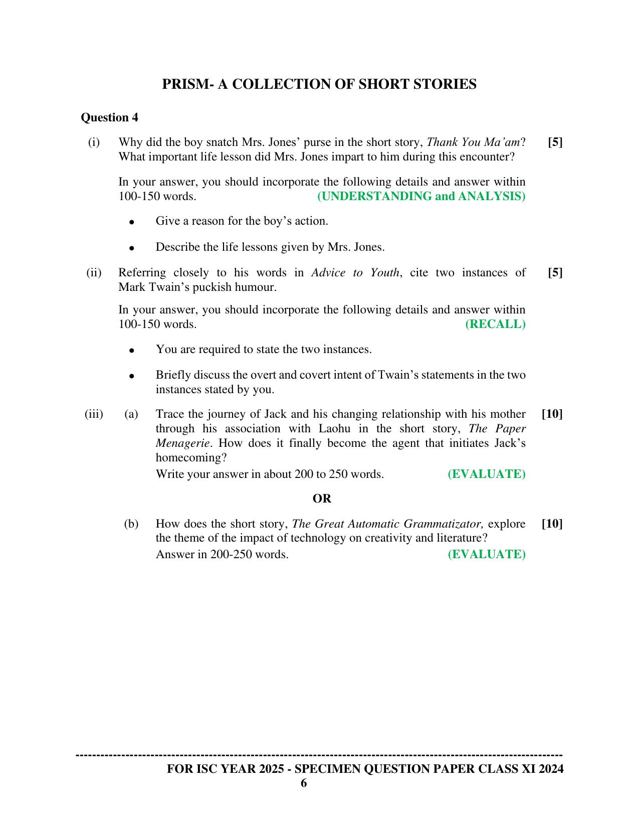 ISC Class 11 2024 English Literature Sample Paper - Page 6