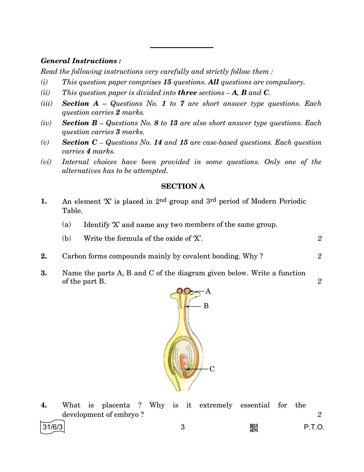 CBSE Class 10 31-6-3 SCIENCE 2022 Compartment Question Paper - Page 3