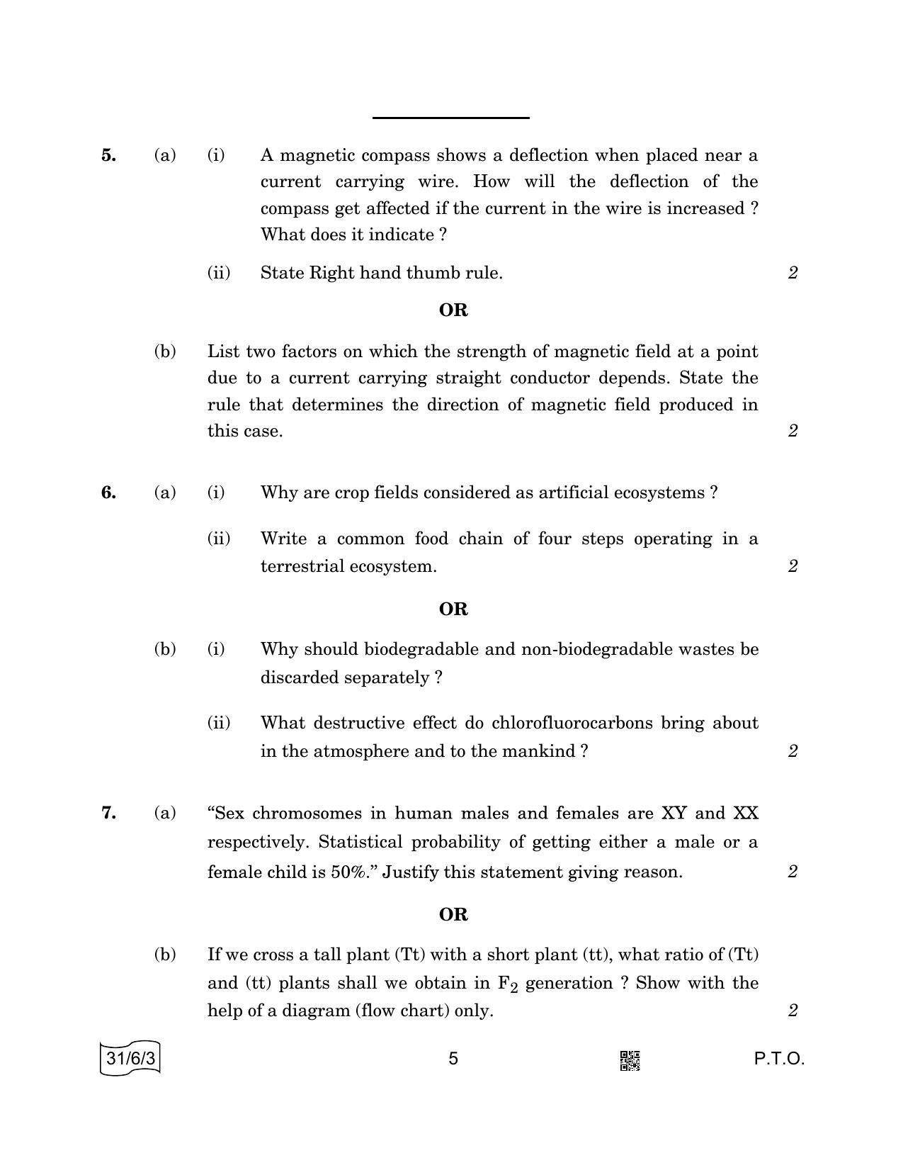 CBSE Class 10 31-6-3 SCIENCE 2022 Compartment Question Paper - Page 5