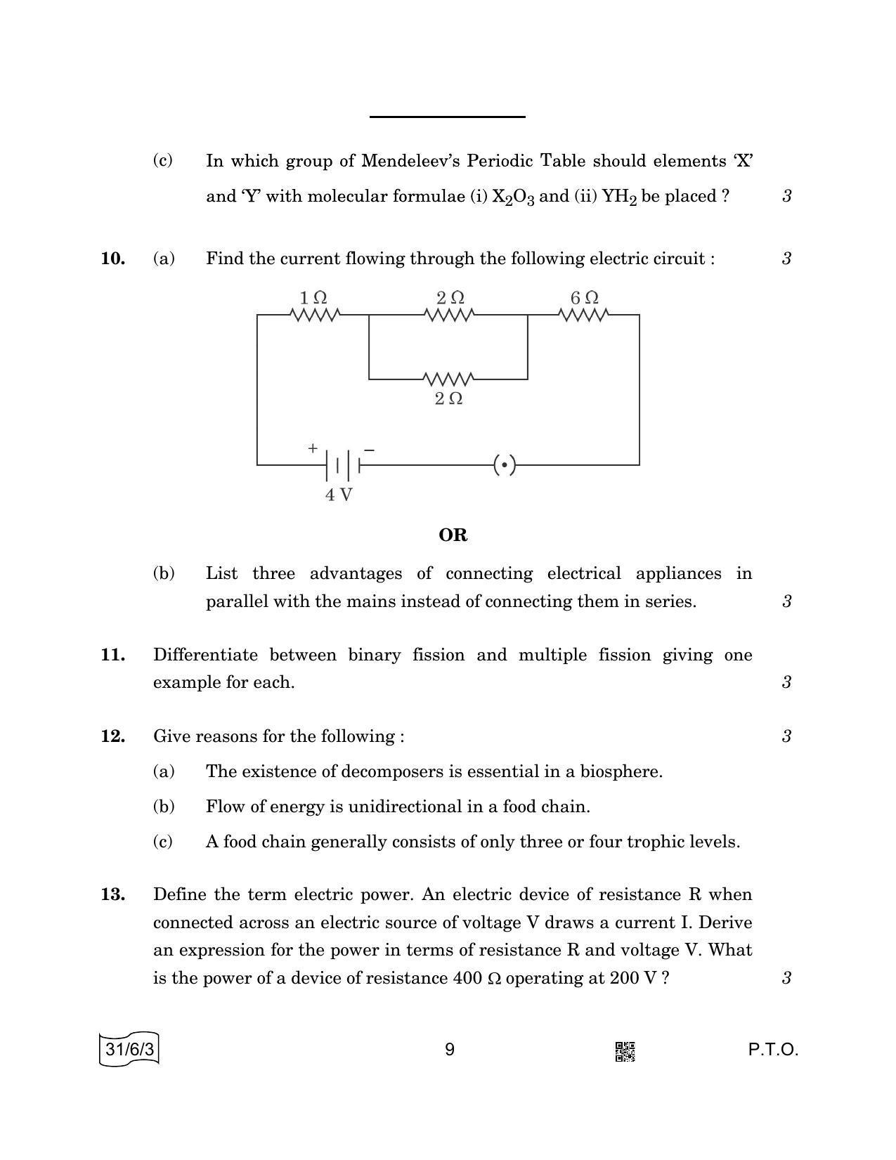 CBSE Class 10 31-6-3 SCIENCE 2022 Compartment Question Paper - Page 9