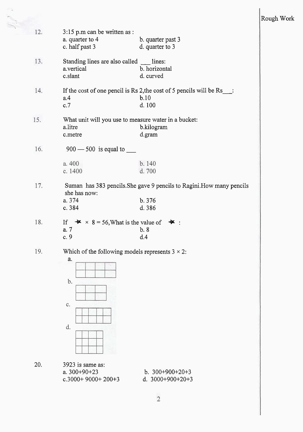 Worksheet for Class 3 Mathematics Practice Test Assignment 8 - Page 3