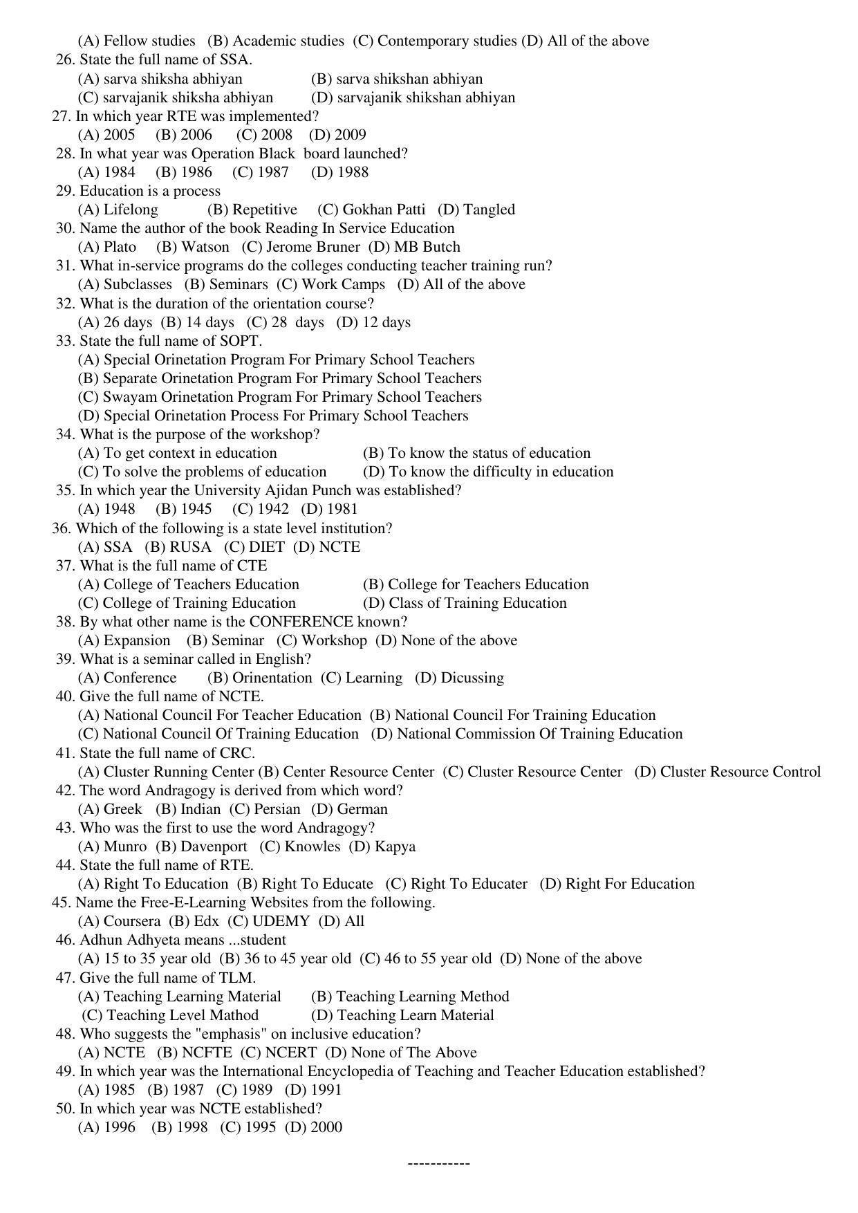 Hemchand North Gujarat University Sample Paper July-Sept 2021: M ED Sem – III CC-303 Pre - Service and In - Service Teacher Education (Old Course) - Page 2