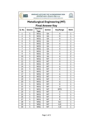 GATE 2024 Metallurgical Engineering (MT) Answer Key